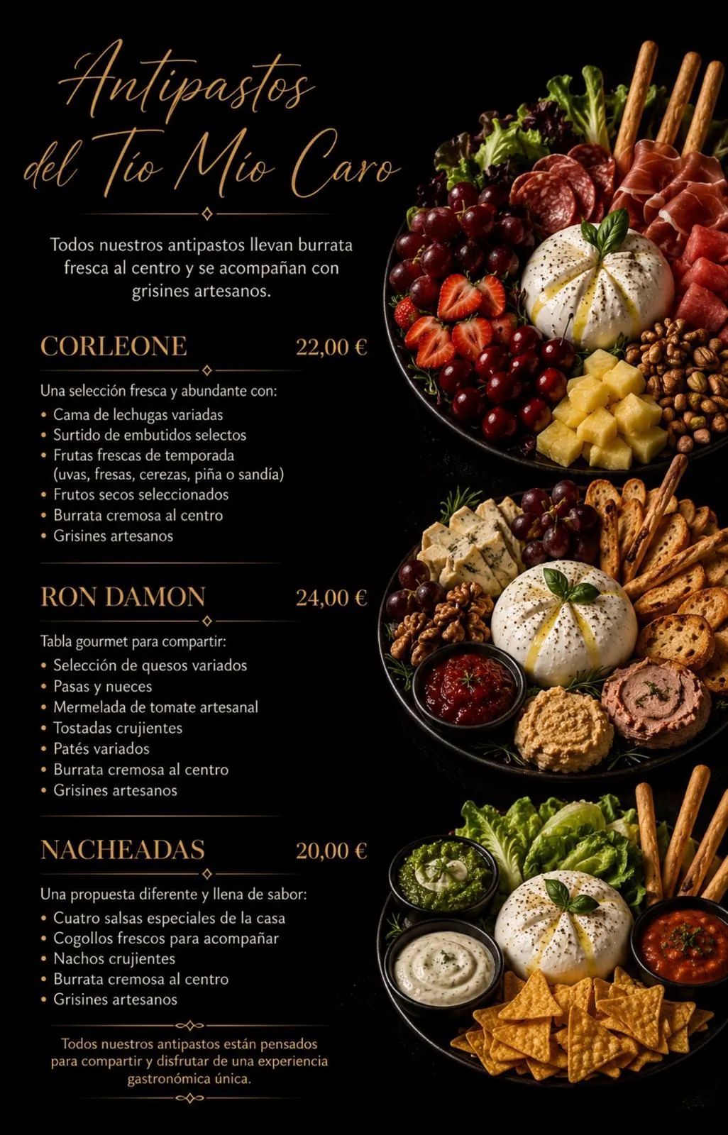 Carta antipastos Mío Caro